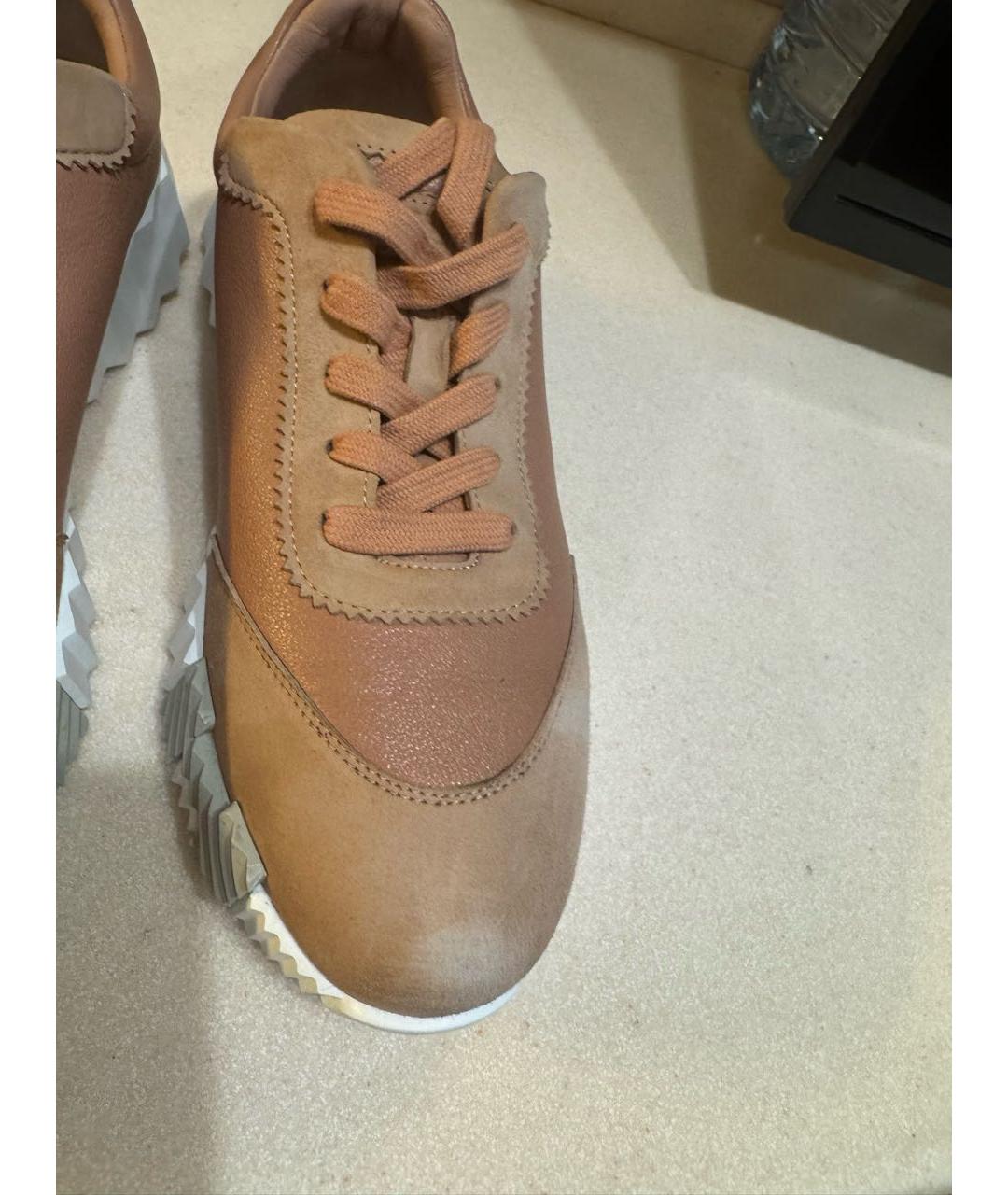 HERMES Бежевые кожаные кроссовки, фото 6