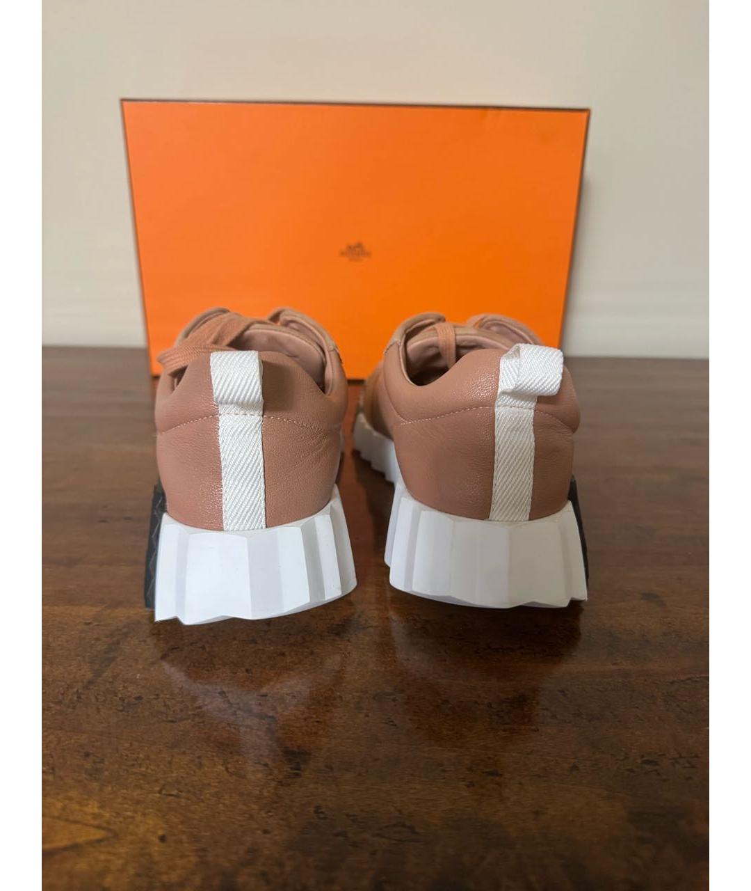 HERMES Бежевые кожаные кроссовки, фото 4