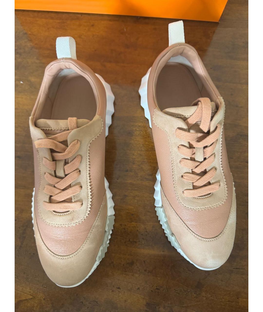 HERMES Бежевые кожаные кроссовки, фото 3