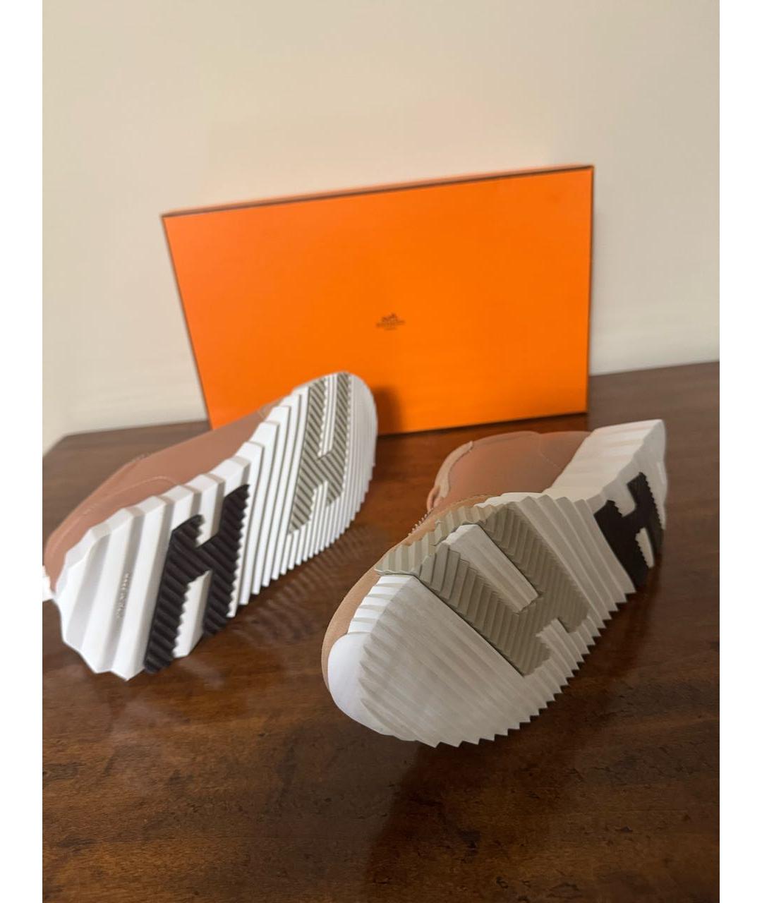 HERMES Бежевые кожаные кроссовки, фото 5