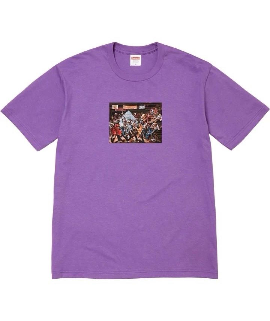 SUPREME Фиолетовая хлопковая футболка, фото 7