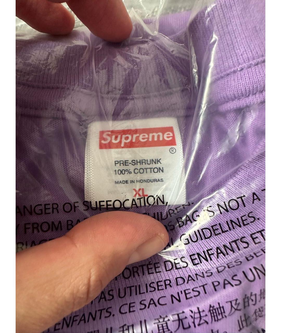 SUPREME Фиолетовая хлопковая футболка, фото 6