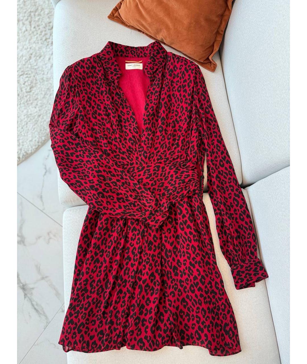 SAINT LAURENT Красное вискозное повседневное платье, фото 9