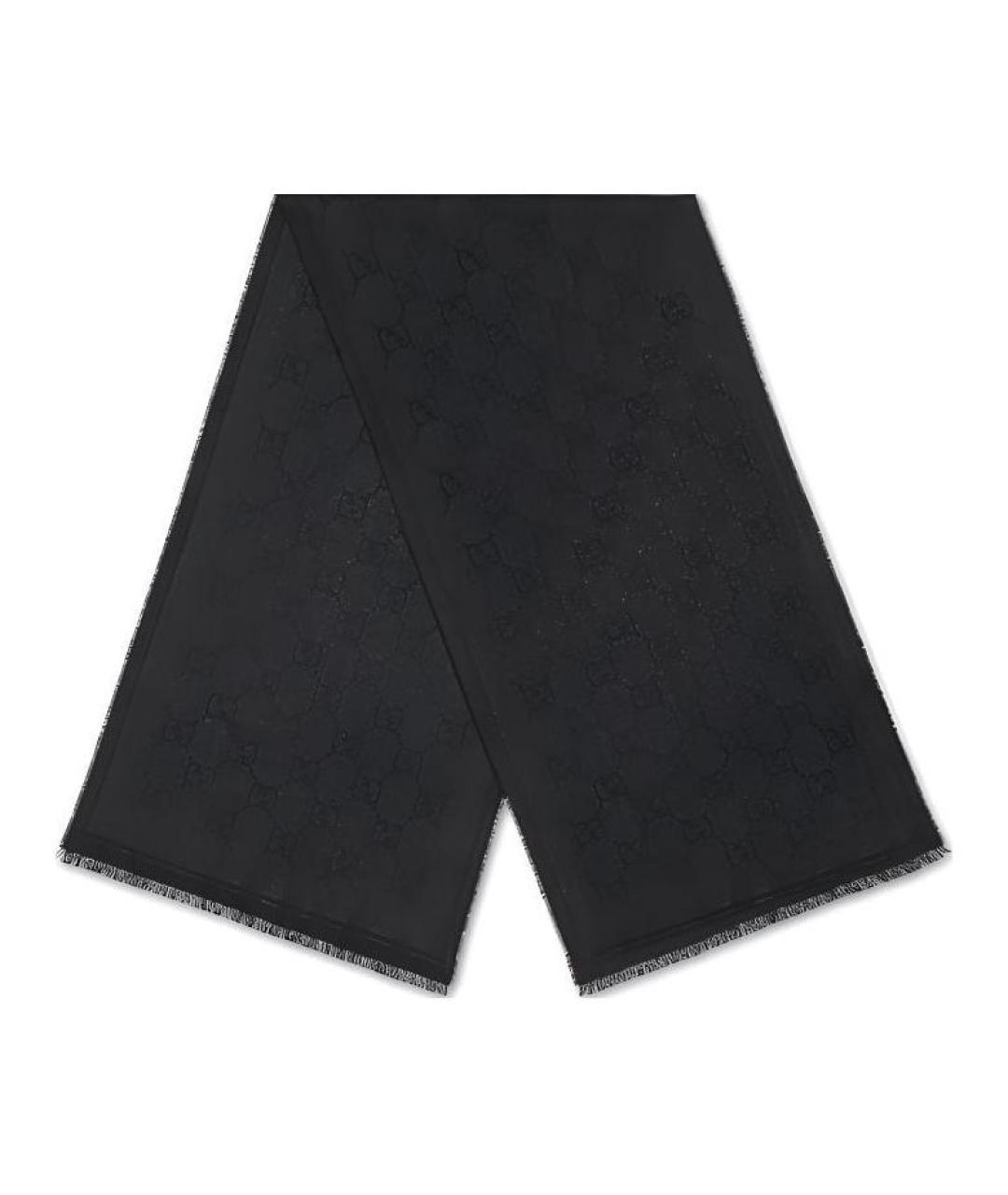 GUCCI Черный шерстяной шарф, фото 1