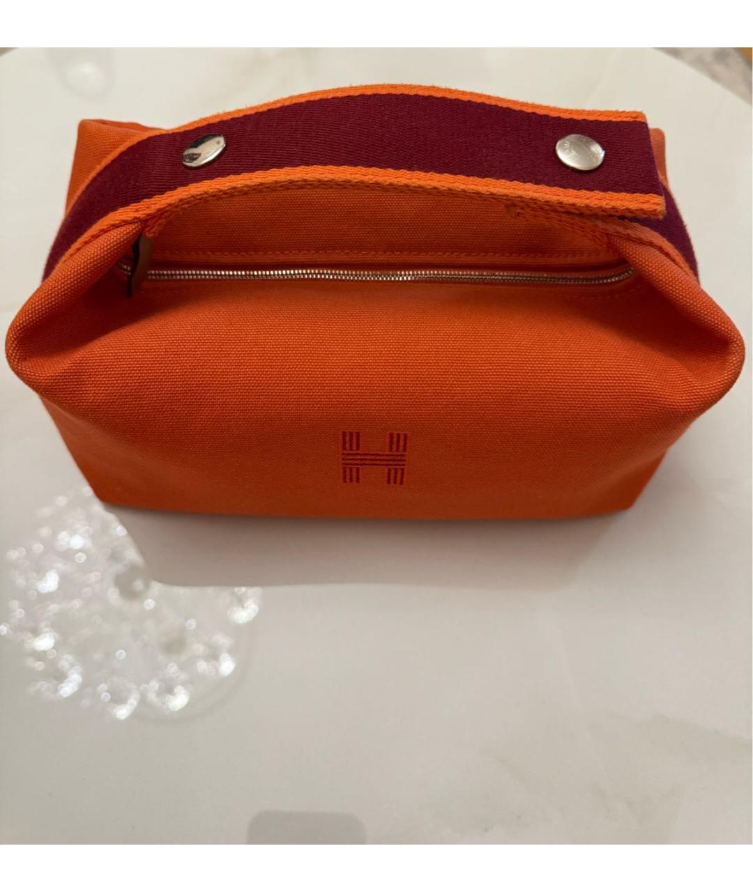 HERMES Оранжевая тканевая пляжная сумка, фото 5