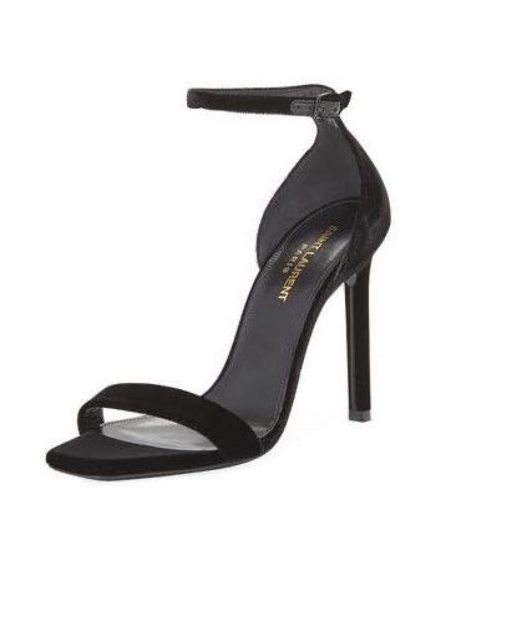 SAINT LAURENT Зеленые бархатные босоножки, фото 1