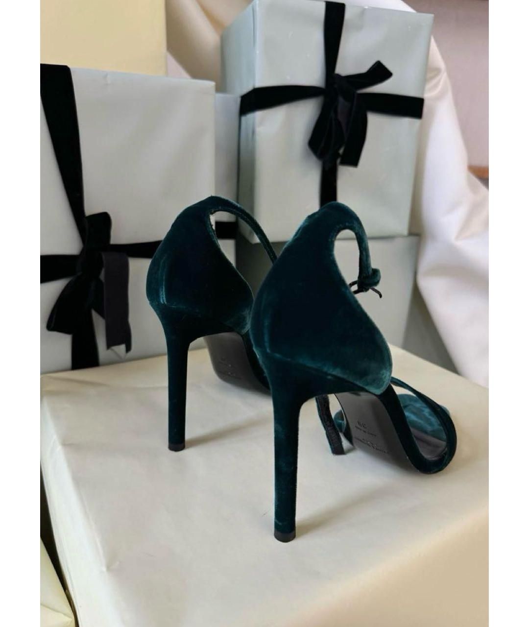 SAINT LAURENT Зеленые бархатные босоножки, фото 6