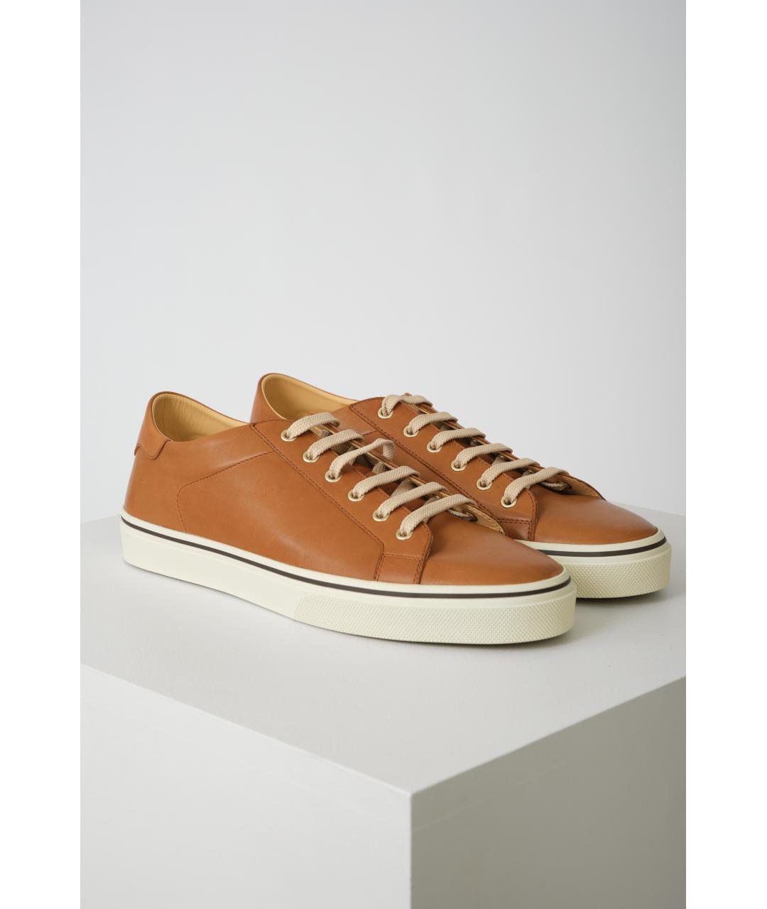 BRUNELLO CUCINELLI Коричневые кожаные низкие кроссовки / кеды, фото 2