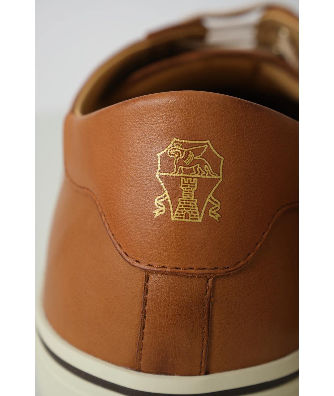 BRUNELLO CUCINELLI Коричневые кожаные низкие кроссовки / кеды, фото 5