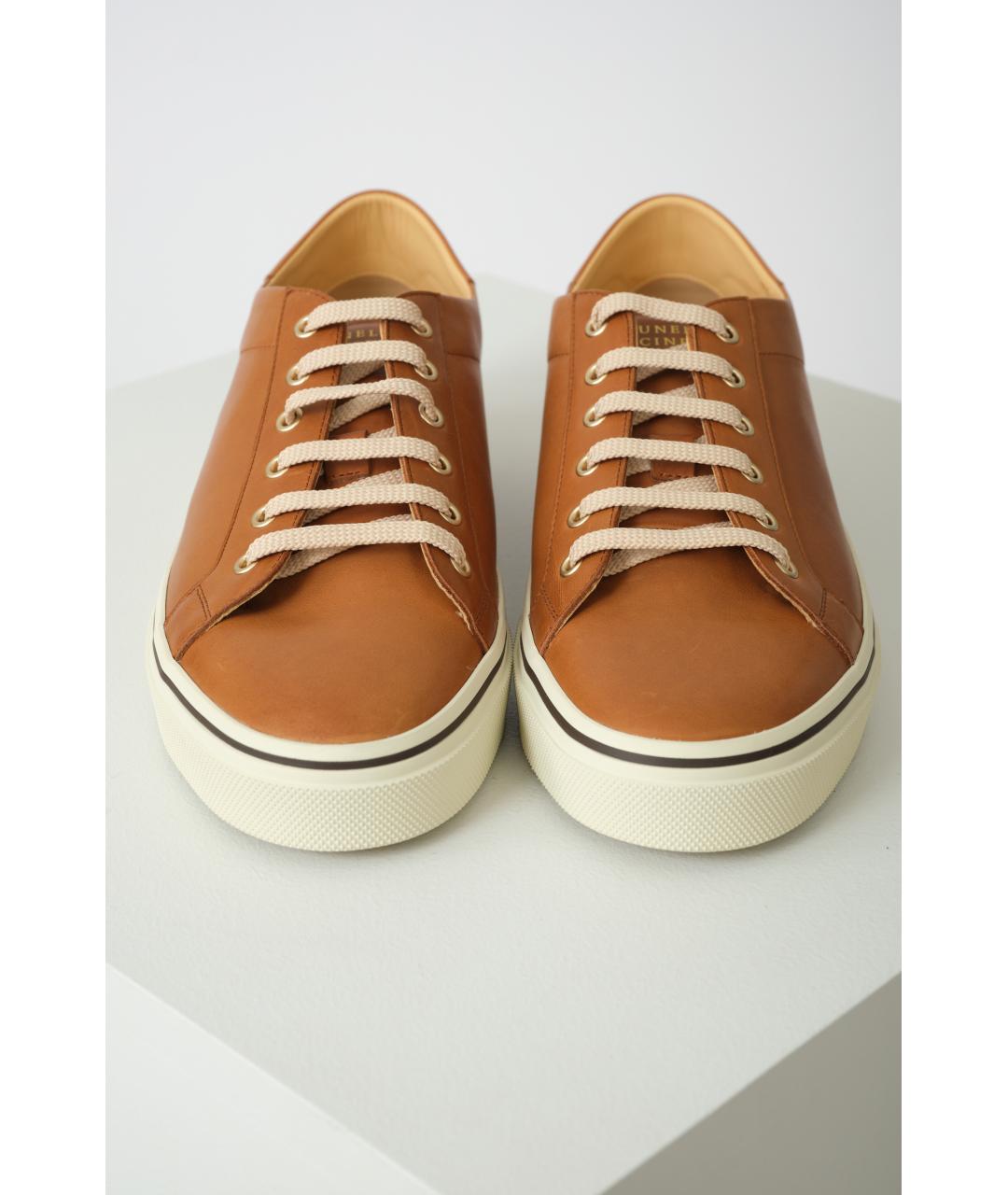 BRUNELLO CUCINELLI Коричневые кожаные низкие кроссовки / кеды, фото 6