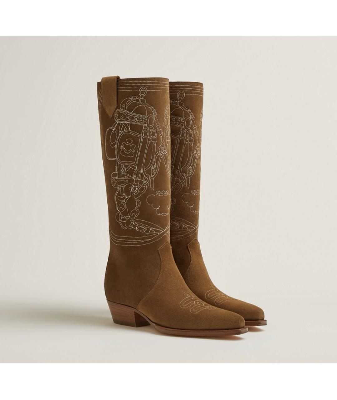 HERMES Коричневые замшевые сапоги, фото 8