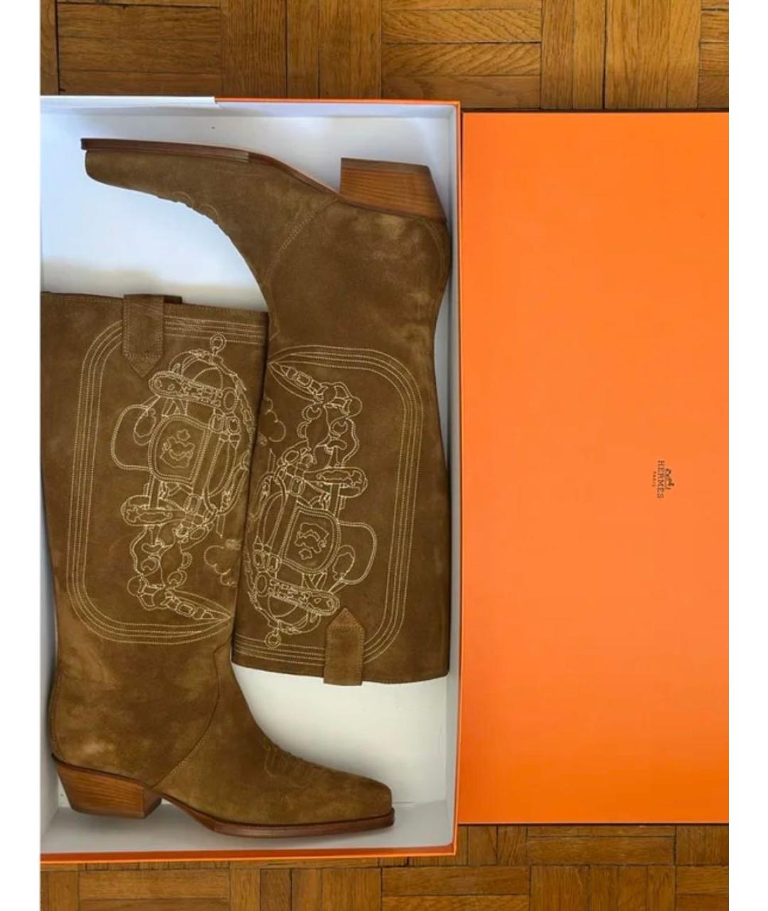 HERMES Коричневые замшевые сапоги, фото 5