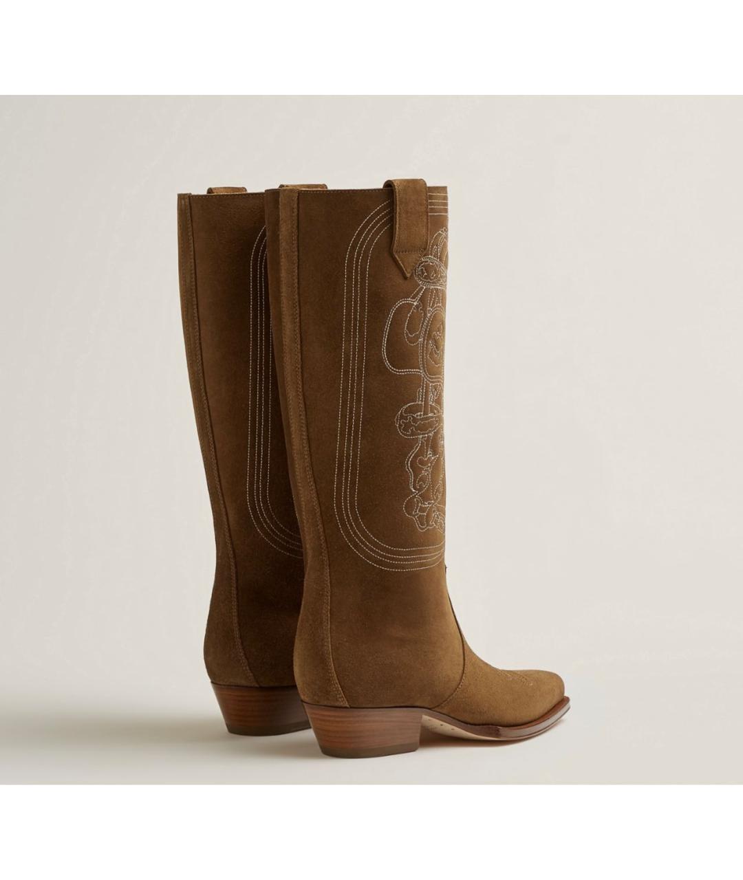 HERMES Коричневые замшевые сапоги, фото 3