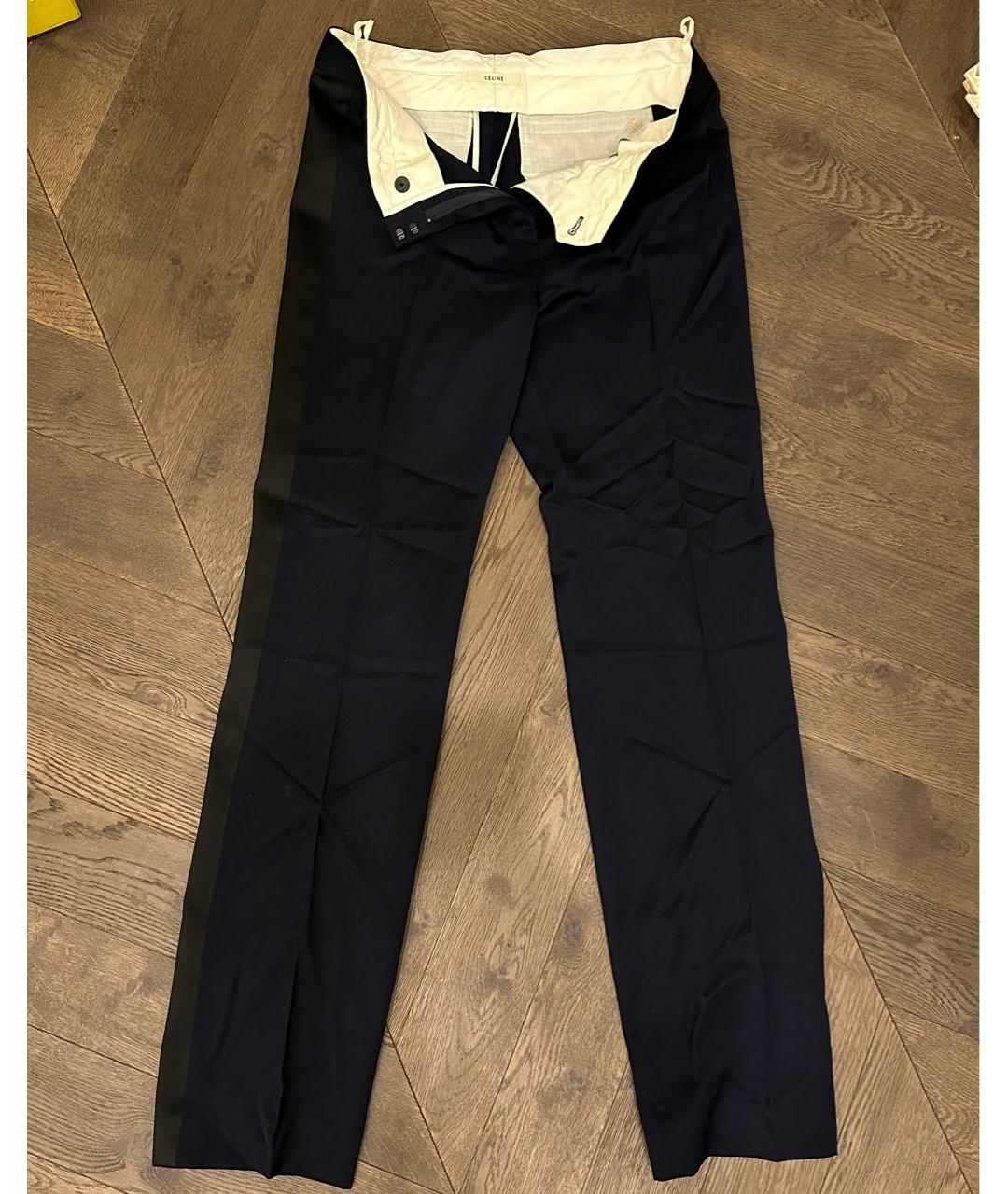 CELINE Темно-синие шерстяные прямые брюки, фото 2