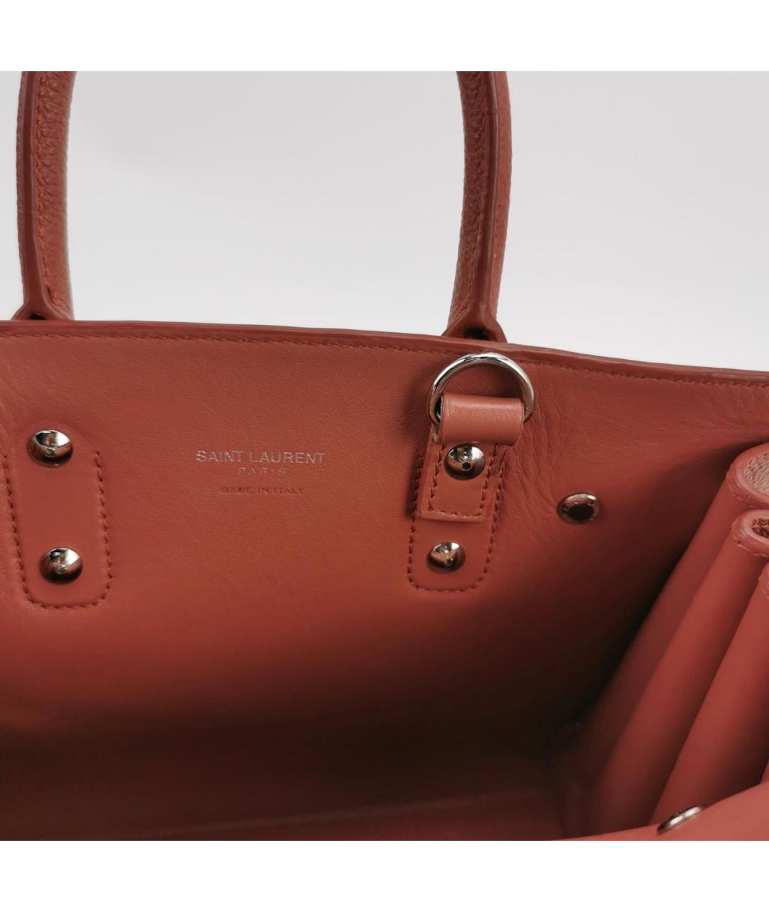 SAINT LAURENT Коричневая кожаная сумка с короткими ручками, фото 7