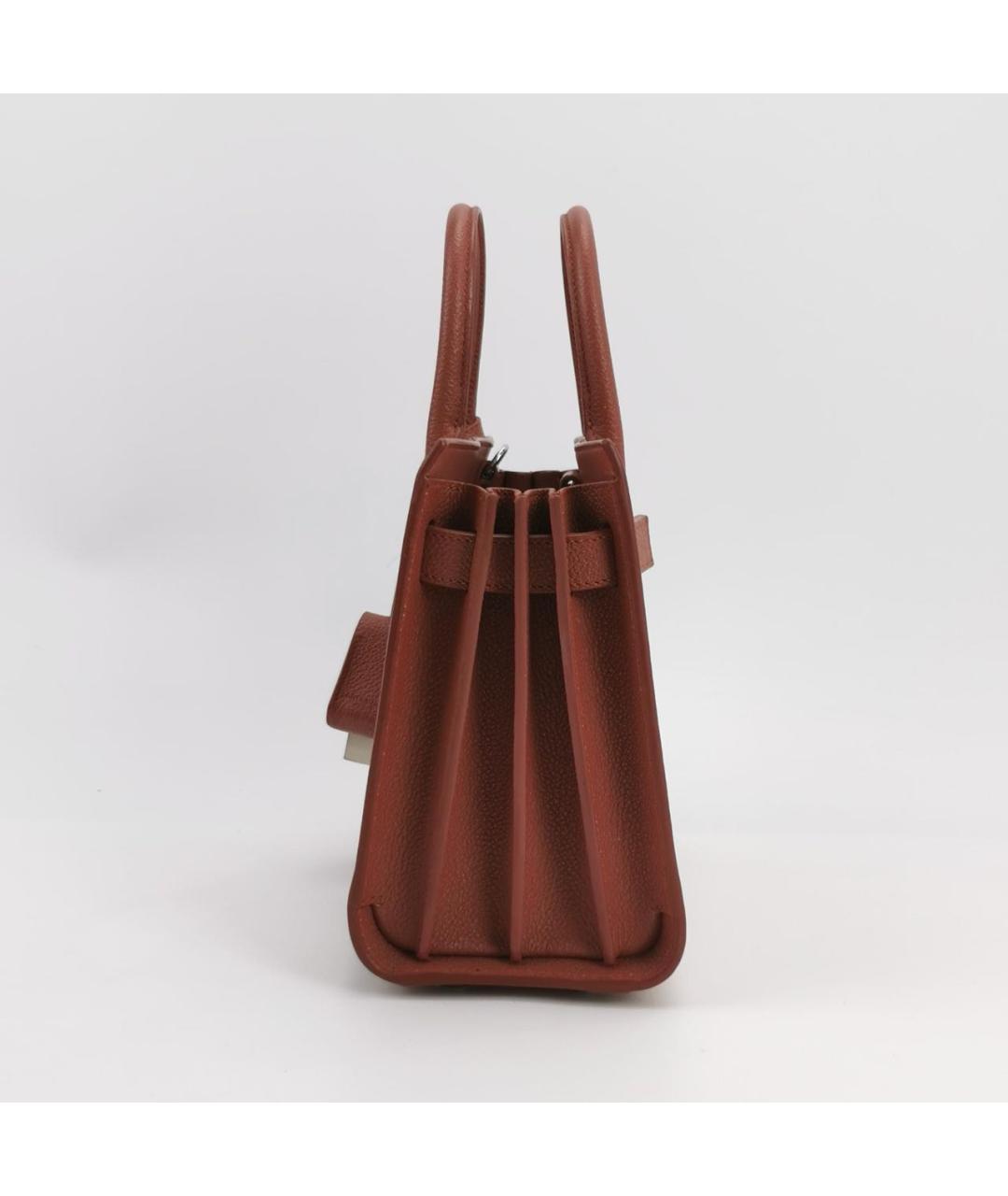SAINT LAURENT Коричневая кожаная сумка с короткими ручками, фото 2