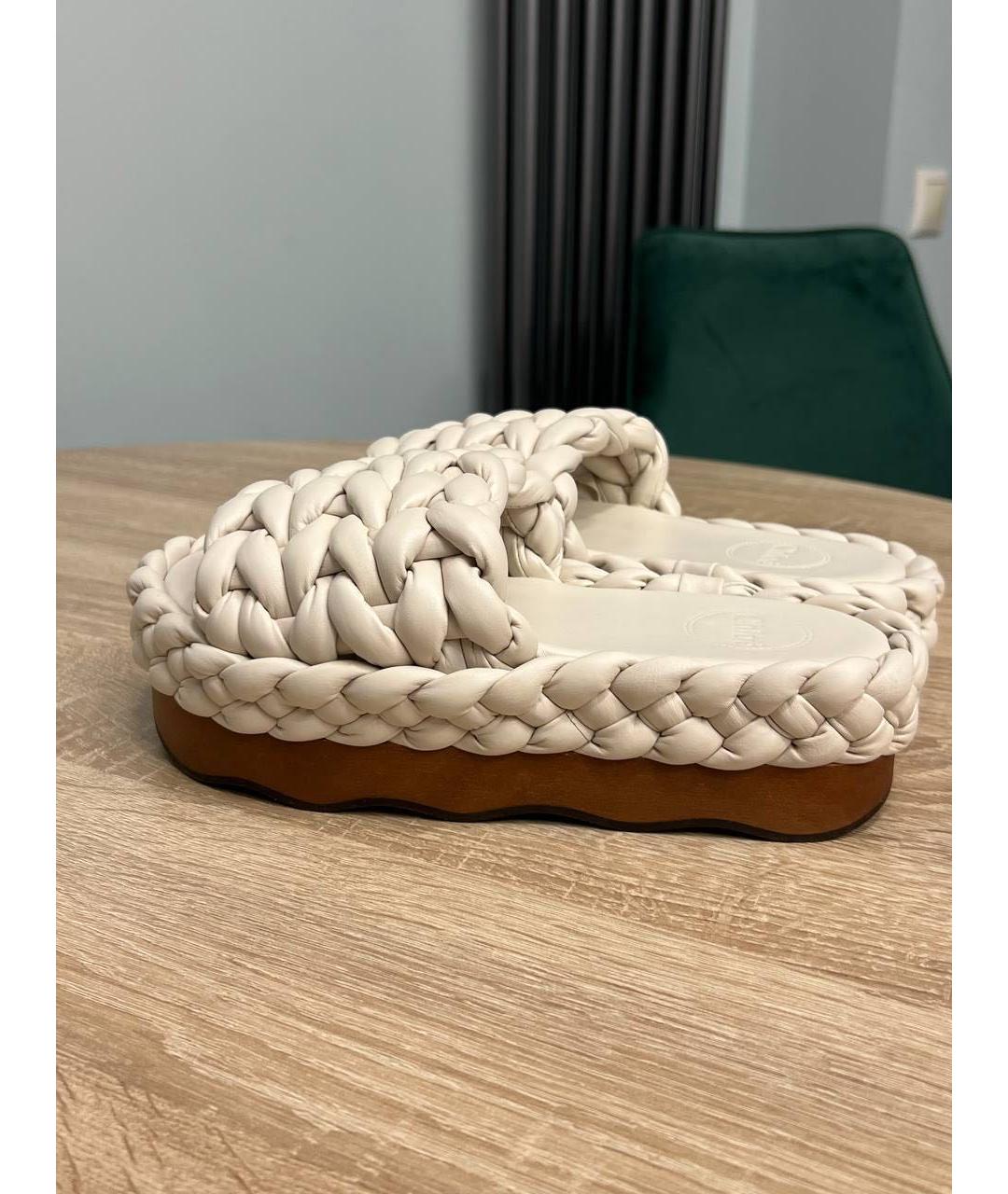 CHLOE Белые кожаные шлепанцы, фото 9