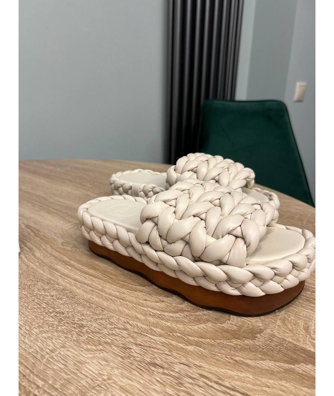 CHLOE Белые кожаные шлепанцы, фото 5