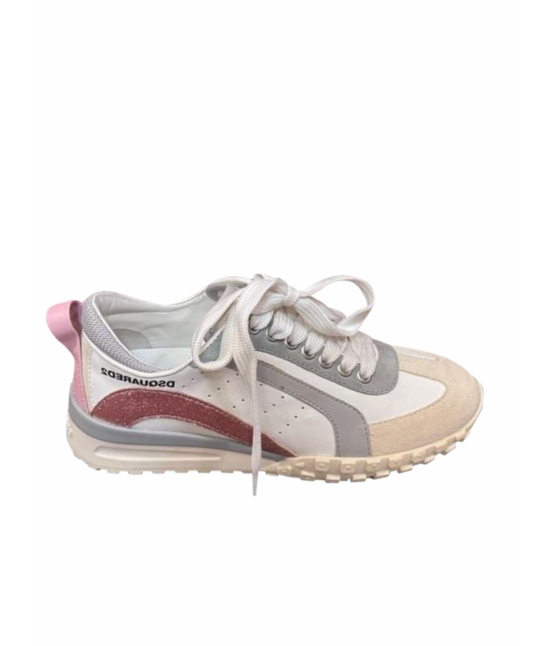 DSQUARED2 Бежевые кожаные кроссовки, фото 1