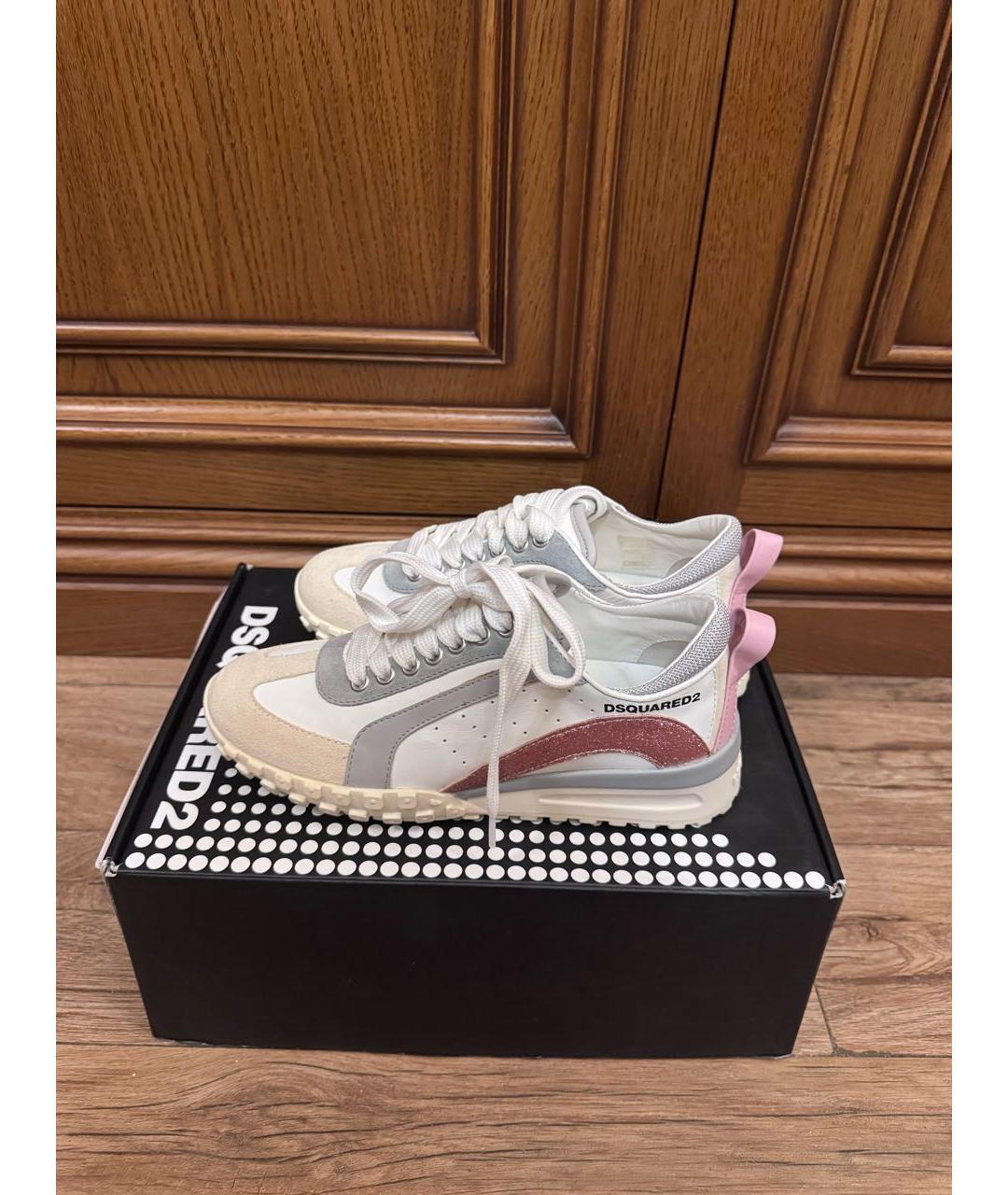 DSQUARED2 Бежевые кожаные кроссовки, фото 5