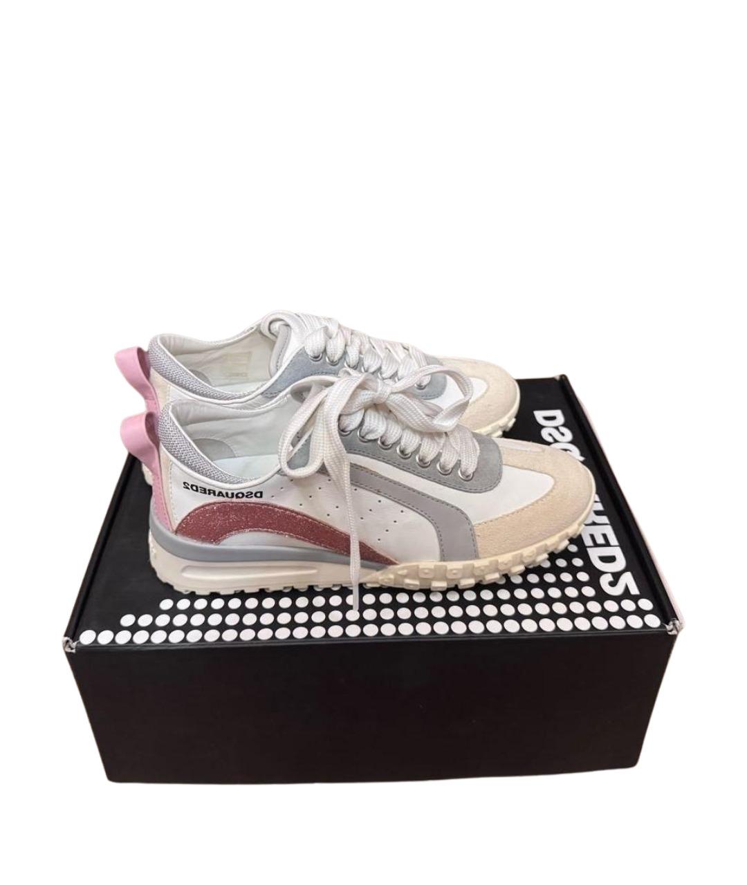 DSQUARED2 Бежевые кожаные кроссовки, фото 6