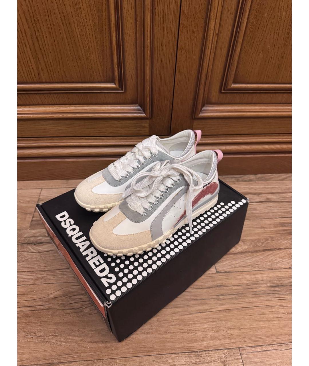 DSQUARED2 Бежевые кожаные кроссовки, фото 3