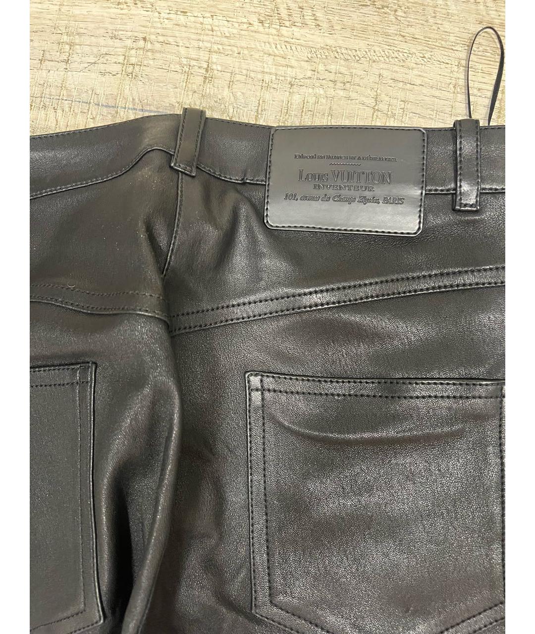 LOUIS VUITTON Черные кожаные брюки узкие, фото 4