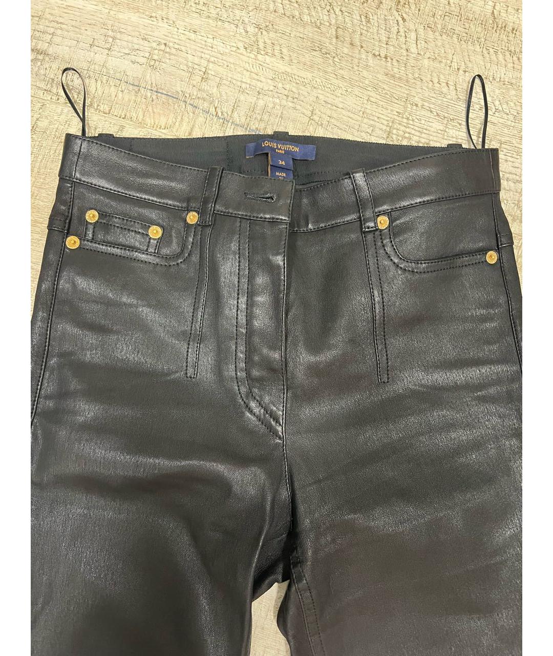 LOUIS VUITTON Черные кожаные брюки узкие, фото 3