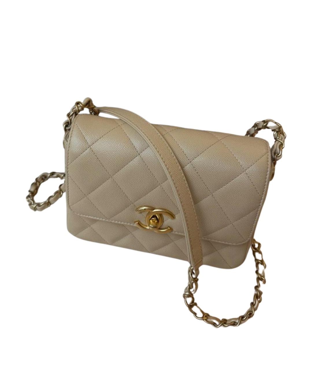 CHANEL Бежевая кожаная сумка через плечо, фото 1