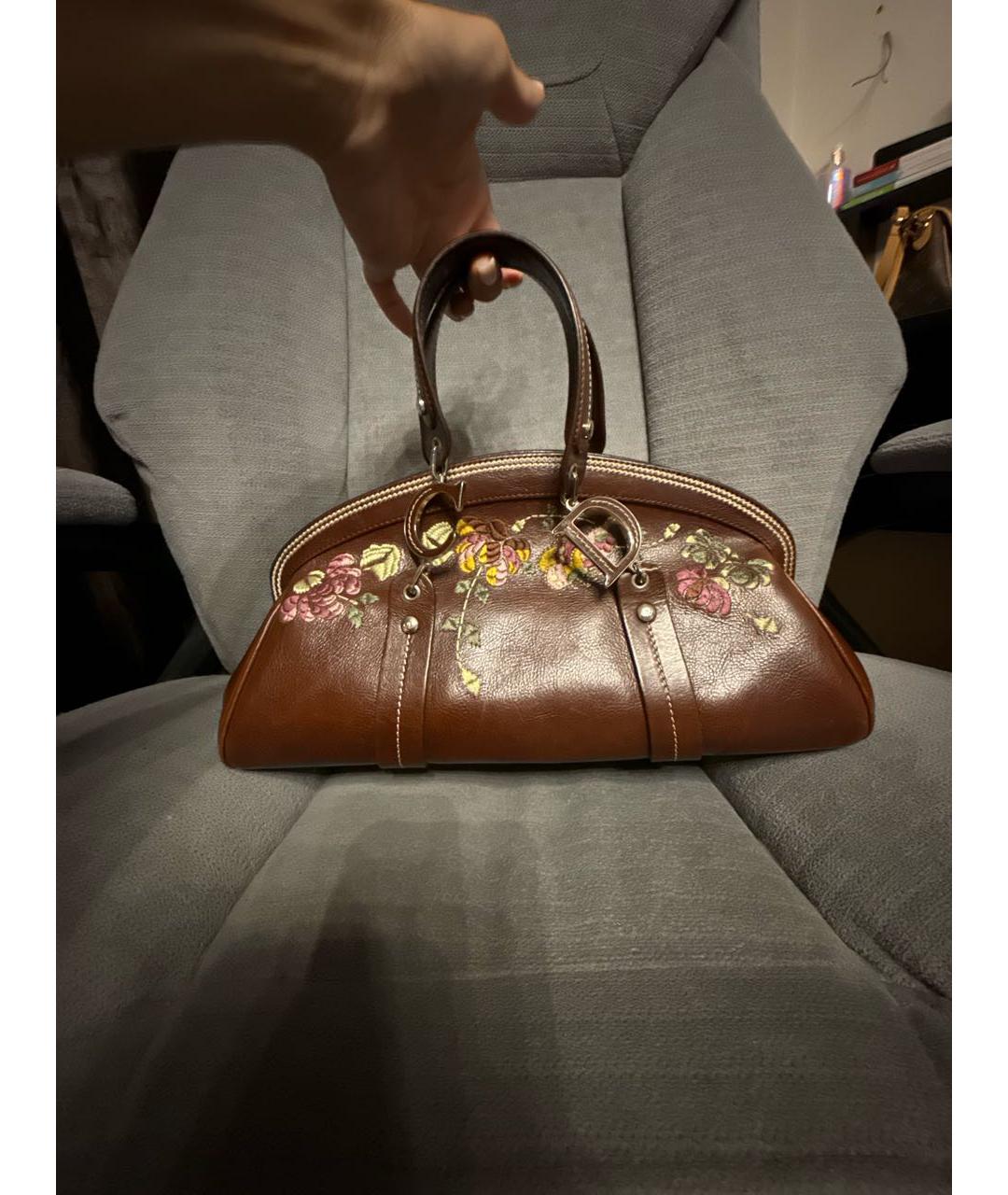 CHRISTIAN DIOR Коричневая кожаная сумка с короткими ручками, фото 8