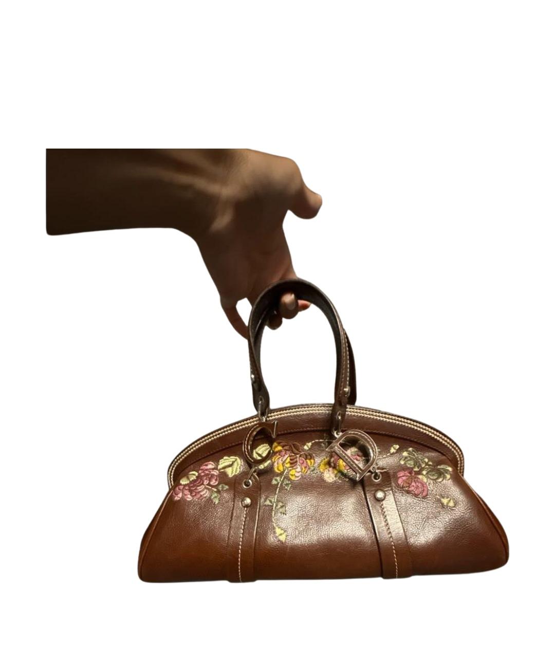 CHRISTIAN DIOR Коричневая кожаная сумка с короткими ручками, фото 9