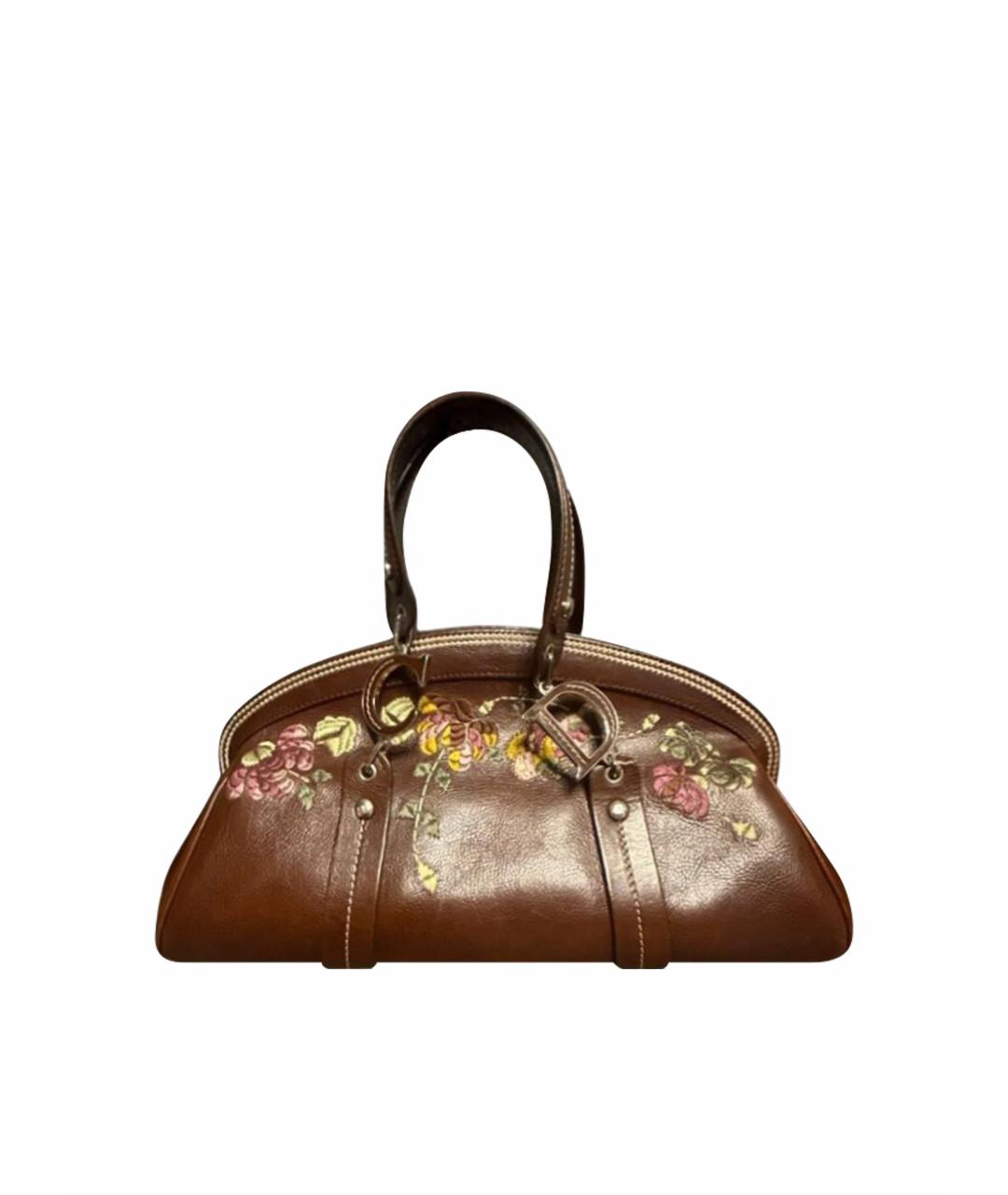 CHRISTIAN DIOR Коричневая кожаная сумка с короткими ручками, фото 1