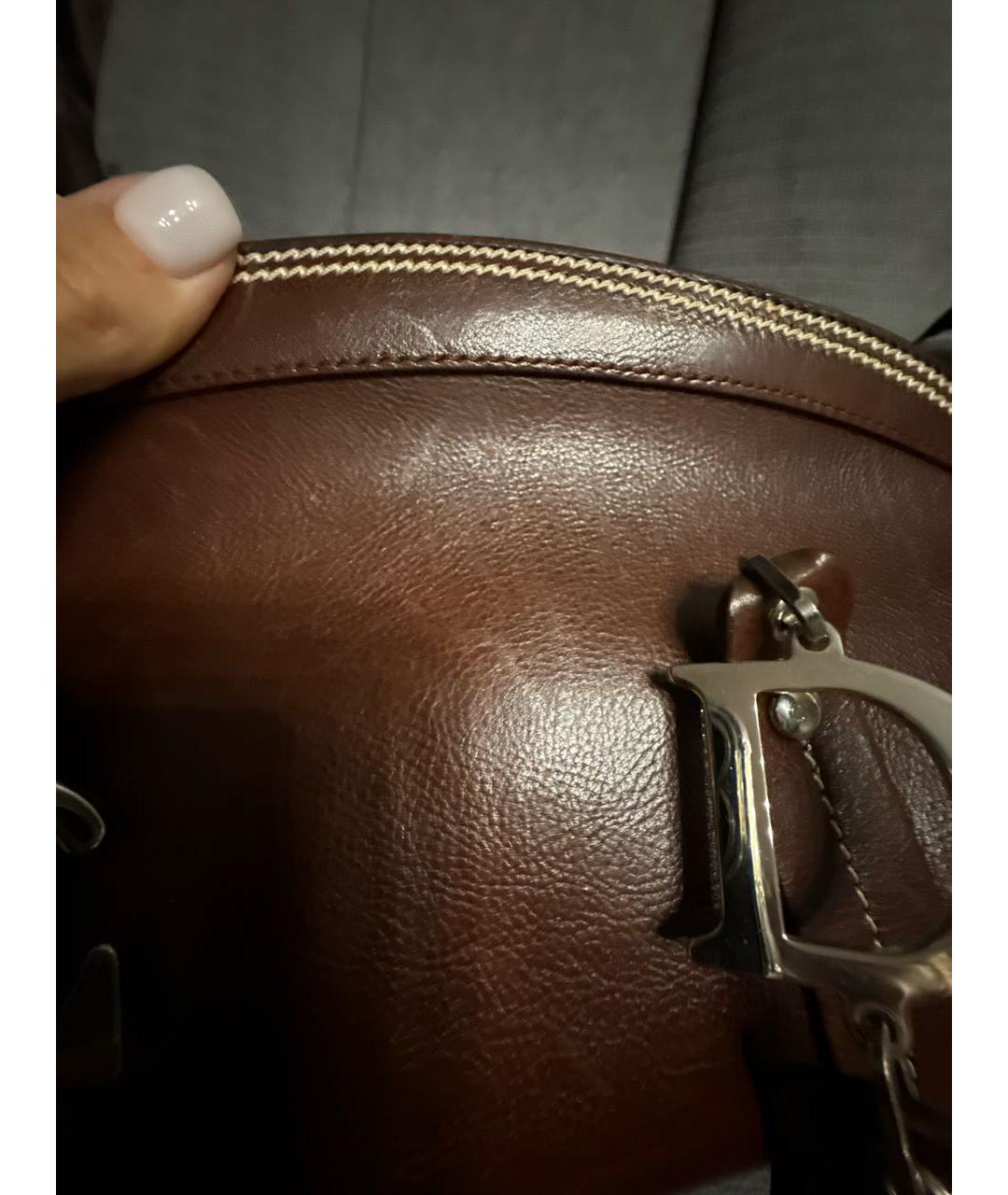 CHRISTIAN DIOR Коричневая кожаная сумка с короткими ручками, фото 6