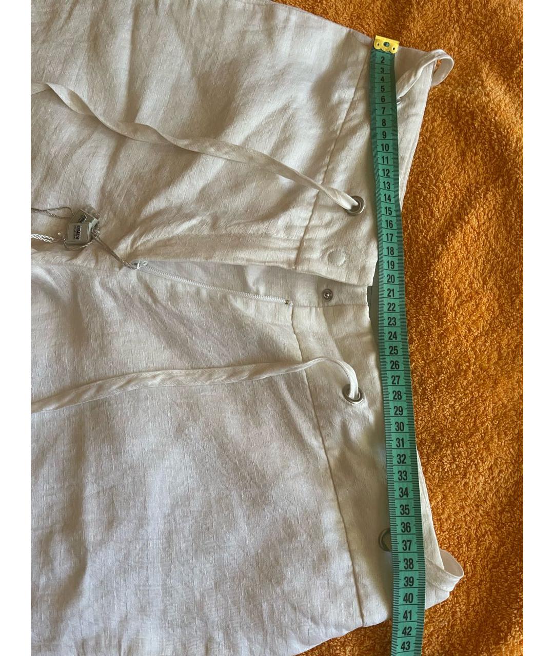 ARMANI COLLEZIONI Белые льняные прямые брюки, фото 3