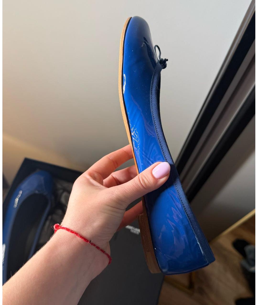 SAINT LAURENT Синие балетки из лакированной кожи, фото 4