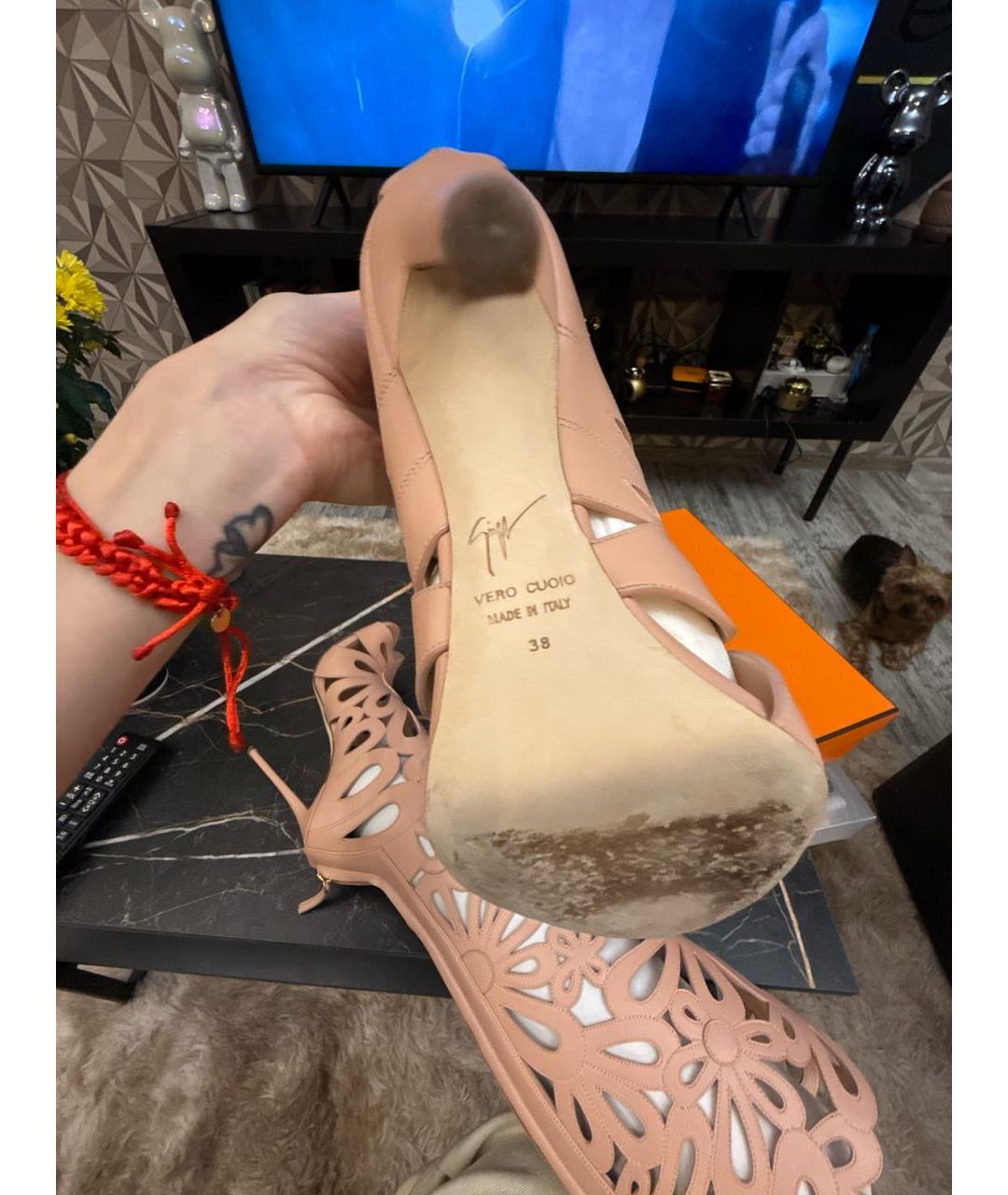 GIUSEPPE ZANOTTI DESIGN Коралловые кожаные босоножки, фото 6