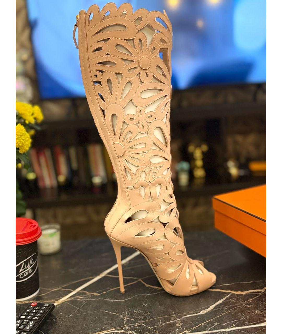 GIUSEPPE ZANOTTI DESIGN Коралловые кожаные босоножки, фото 8