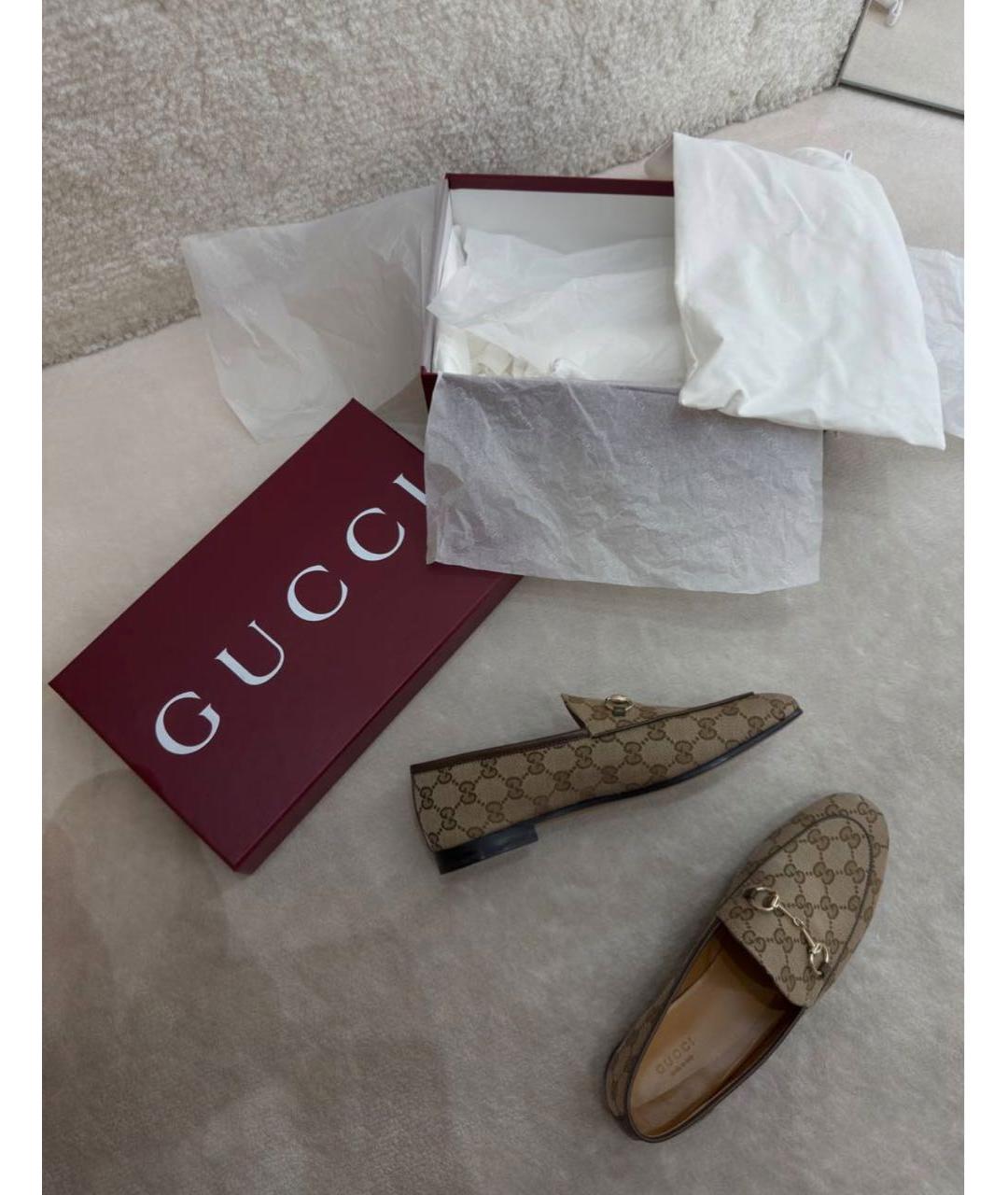 GUCCI Бежевые текстильные лоферы, фото 3