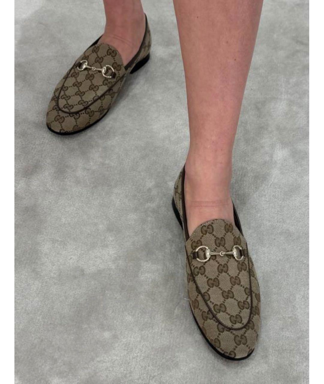 GUCCI Бежевые текстильные лоферы, фото 4