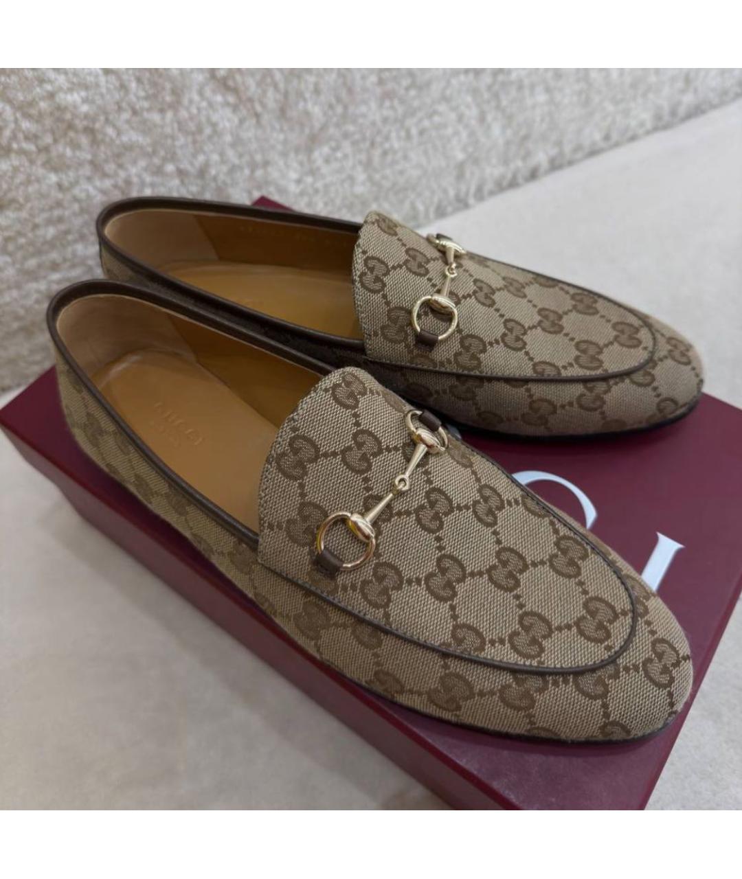 GUCCI Бежевые текстильные лоферы, фото 2