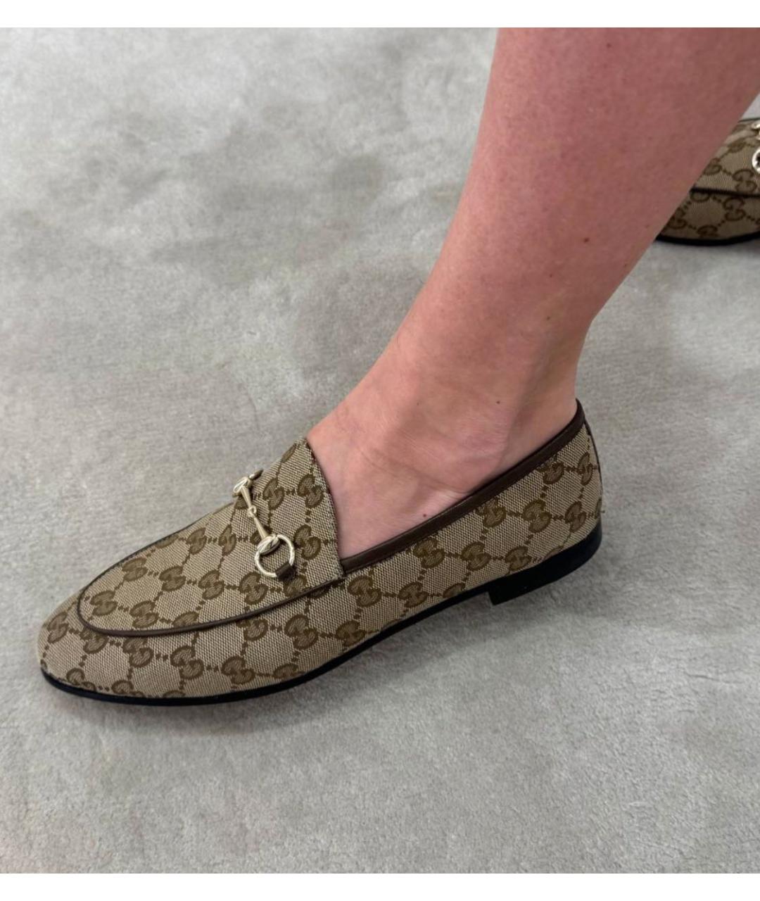 GUCCI Бежевые текстильные лоферы, фото 5