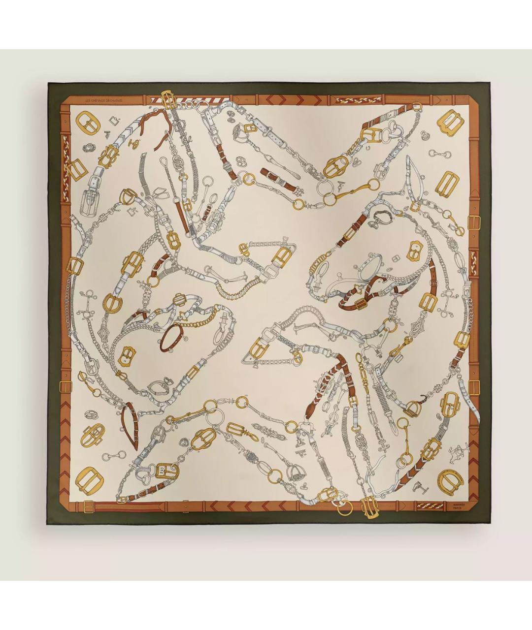 HERMES Бежевый шелковый платок, фото 1