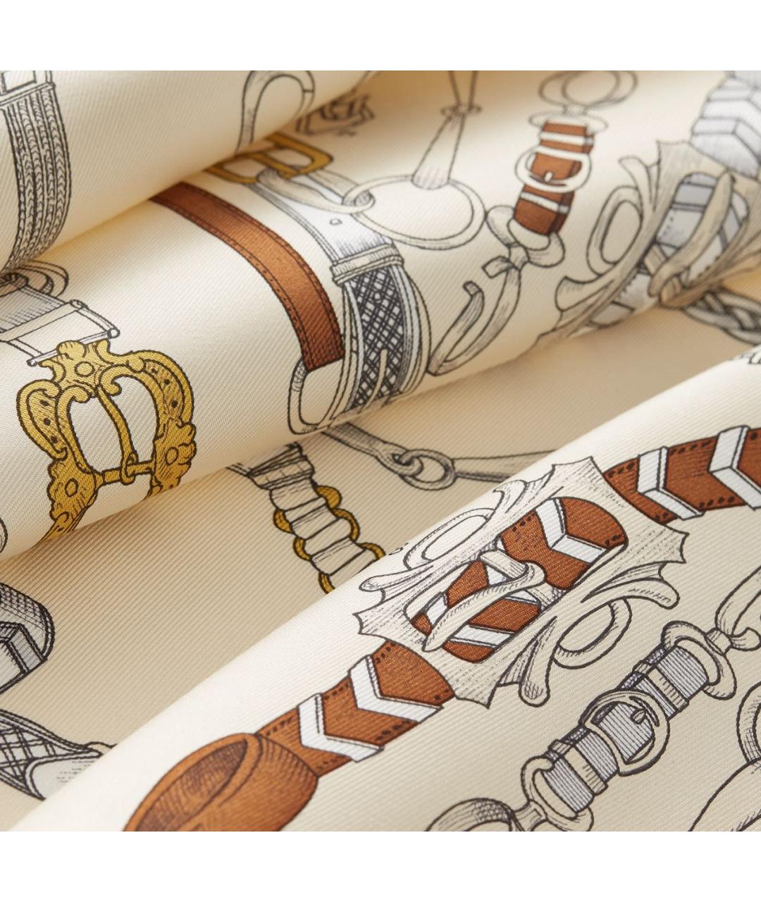 HERMES Бежевый шелковый платок, фото 3