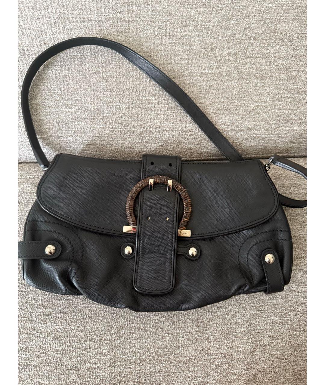 FERRAGAMO Черная кожаная сумка с короткими ручками, фото 5