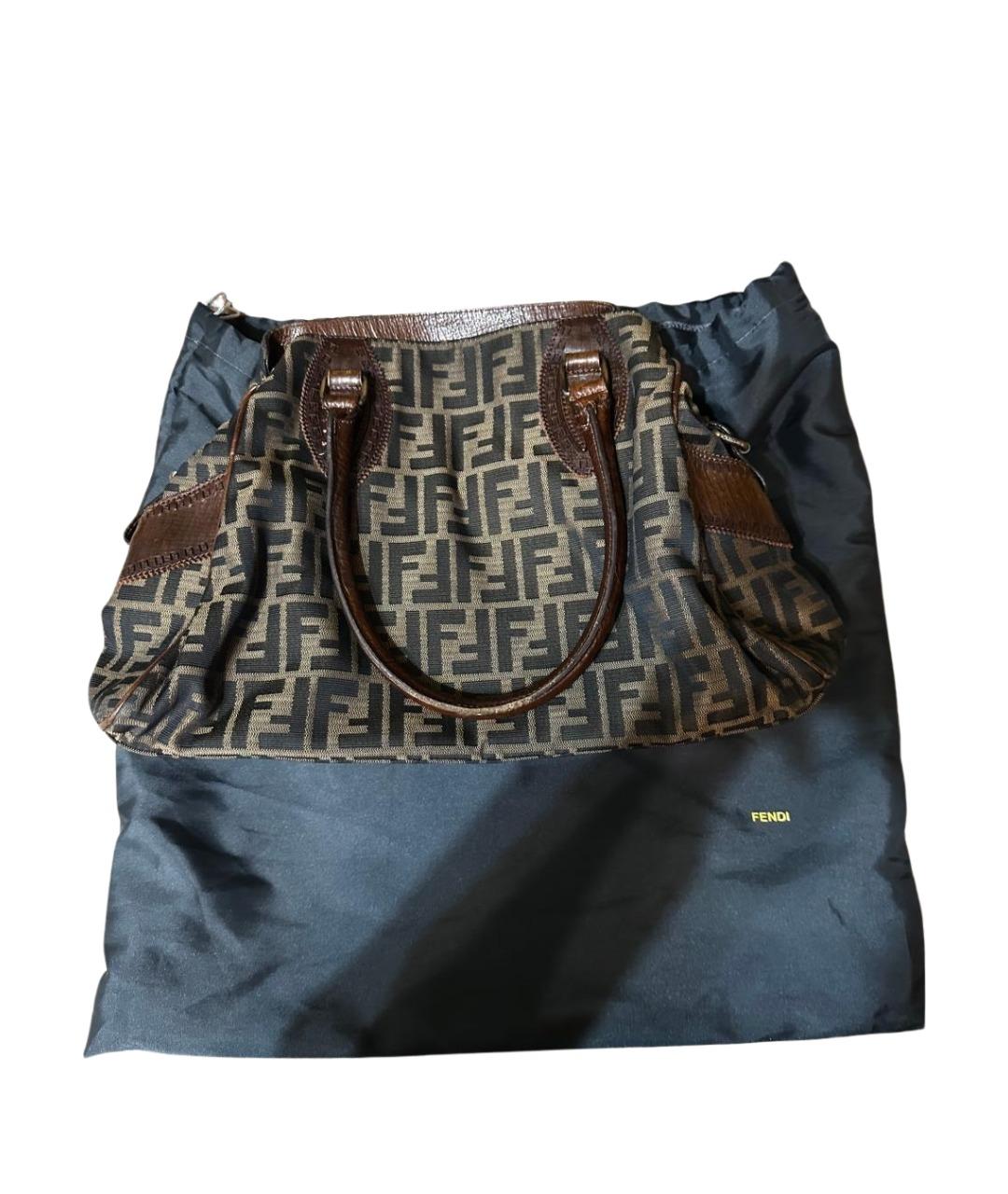 FENDI Коричневая тканевая сумка с короткими ручками, фото 1