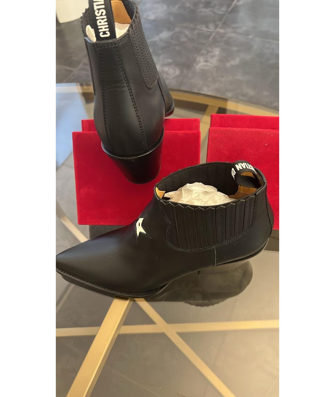CHRISTIAN DIOR Черные кожаные ботильоны, фото 3