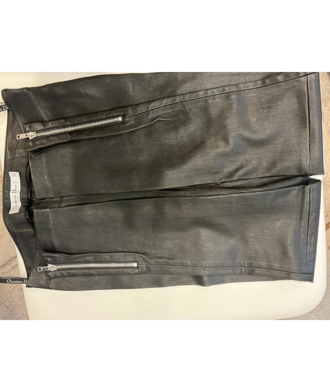 CHRISTIAN DIOR Черные кожаные брюки узкие, фото 2