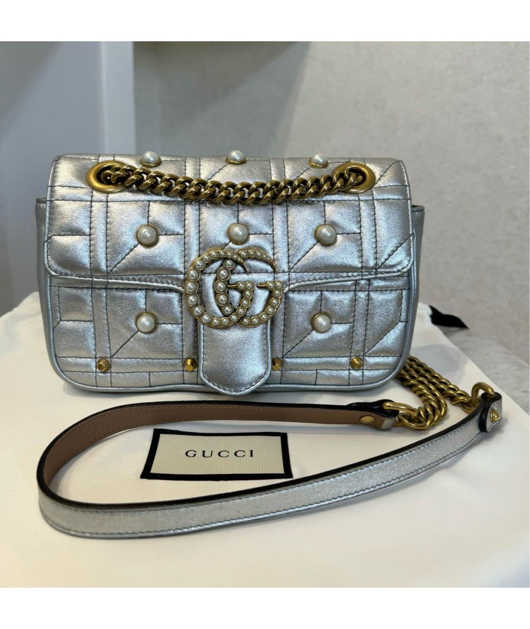 GUCCI Серебряная кожаная сумка через плечо, фото 2