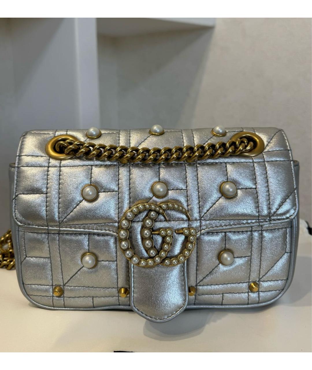 GUCCI Серебряная кожаная сумка через плечо, фото 3