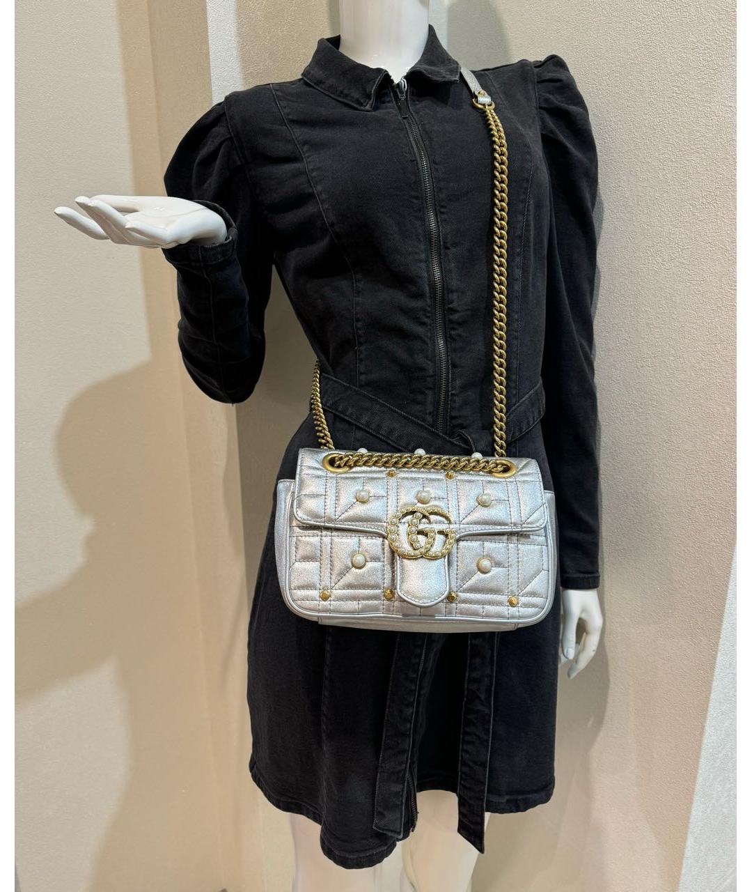 GUCCI Серебряная кожаная сумка через плечо, фото 6